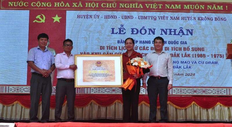 Huyện Krông Bông đón nhận Bằng xếp hạng di tích quốc gia Di tích lịch sử Các điểm di tích bổ sung vào Khu căn cứ kháng chiến tỉnh Đắk Lắk (1965-1975)