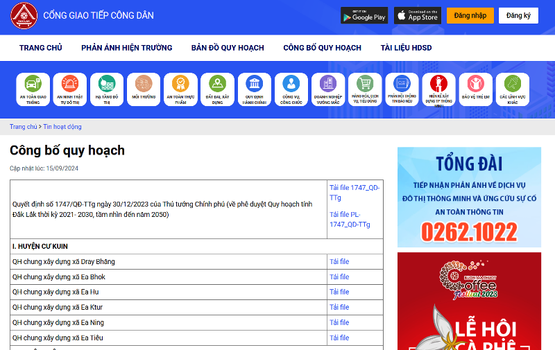 Công khai kế hoạch, quy hoạch tích hợp vào ứng dụng Đắk Lắk trực tuyến và Cổng thông tin phản ánh Tương tác công dân tỉnh Đắk Lắk
