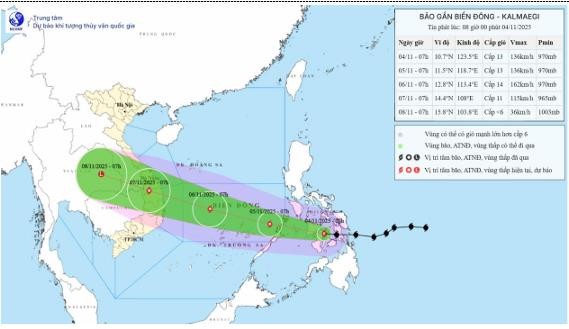 Cảnh báo Bão Kalmaegi cấp 14 ảnh hưởng lớn đến khu vực Biển Đông và đất liền các tỉnh từ Quảng Ngãi đến Đắk Lắk.